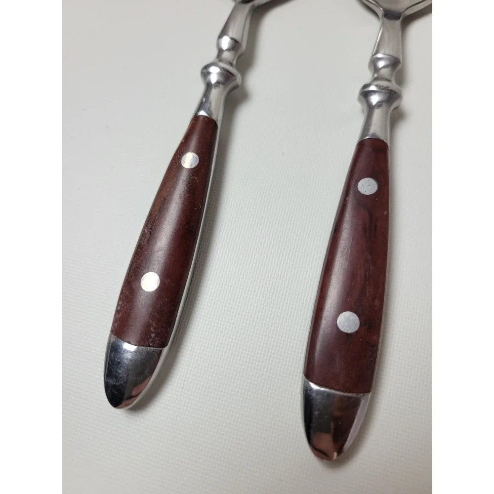 2 Chefs Bistro Place Oval Soup Spoons Woodgrain Brown 18/8 Stainless Steel 7.75